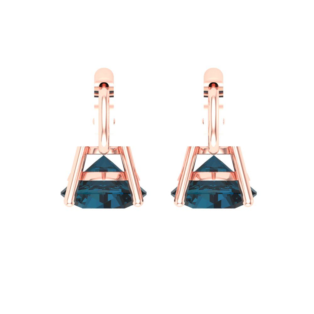 4 ctw London Blue Topaz Drop Dangle Earrings | 8.0mm Round Cut White Gold Lever Back | December Birthstone