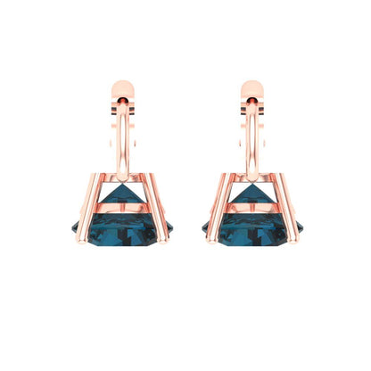 4 ctw London Blue Topaz Drop Dangle Earrings | 8.0mm Round Cut White Gold Lever Back | December Birthstone