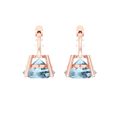 4 ctw Blue Zirconia Drop Dangle Earrings | 8.0mm Round Cut White Gold Lever Back | April Birthstone