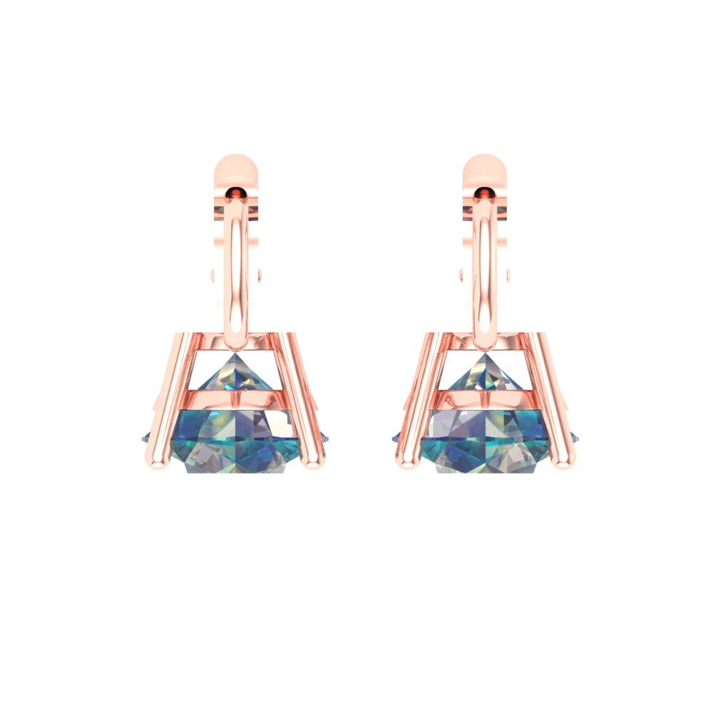 4 ctw Blue Moissanite Drop Dangle Earrings | 8.0mm Round Cut White Gold Lever Back | April Birthstone