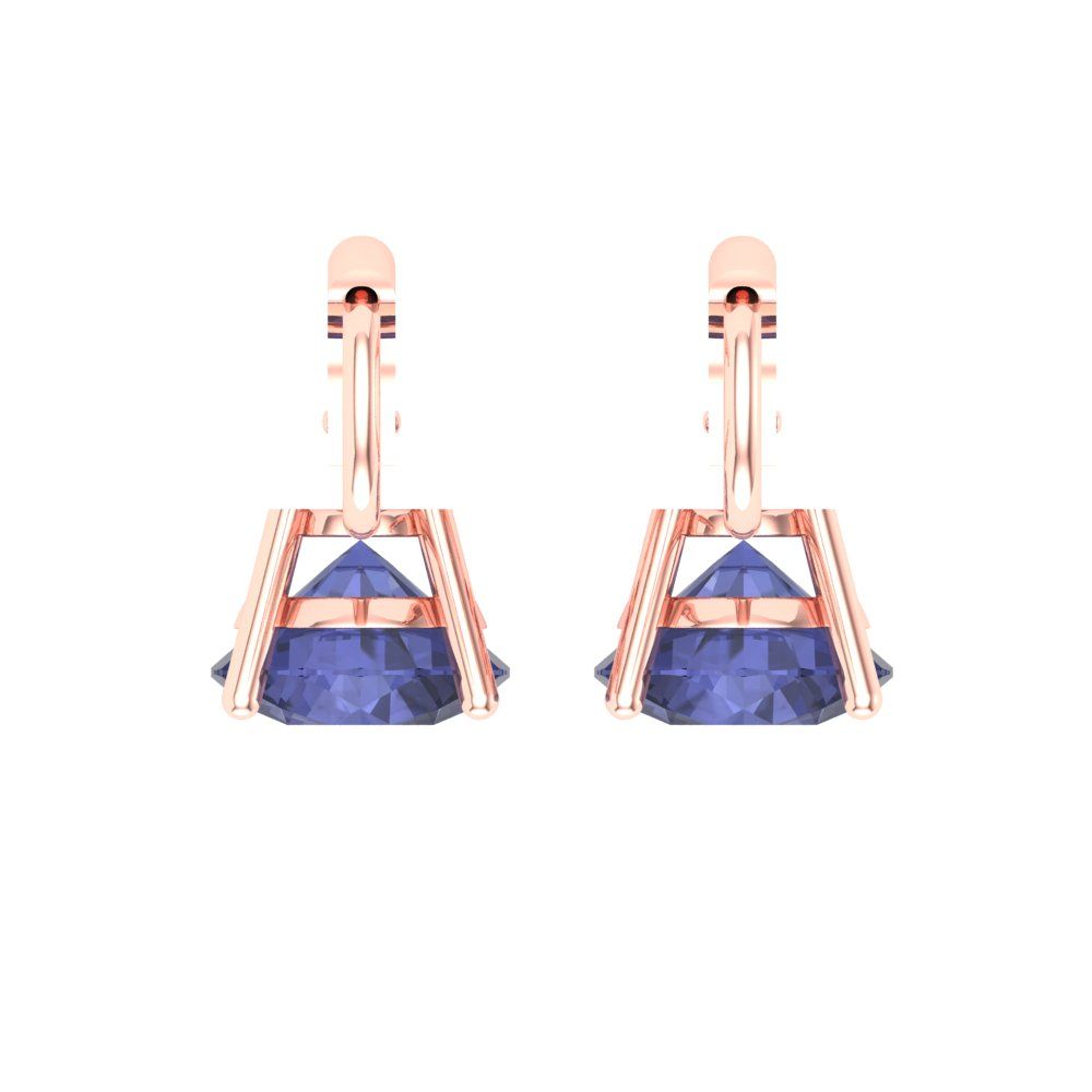 4 ctw Tanzanite Drop Dangle Earrings | 8.0mm Round Cut White Gold Lever Back | December Birthstone