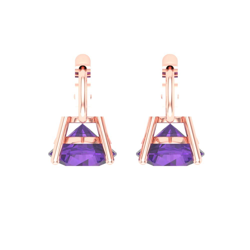 4 ctw Amethyst Drop Dangle Earrings | 8.0mm Round Cut White Gold Lever Back | February Birthstone