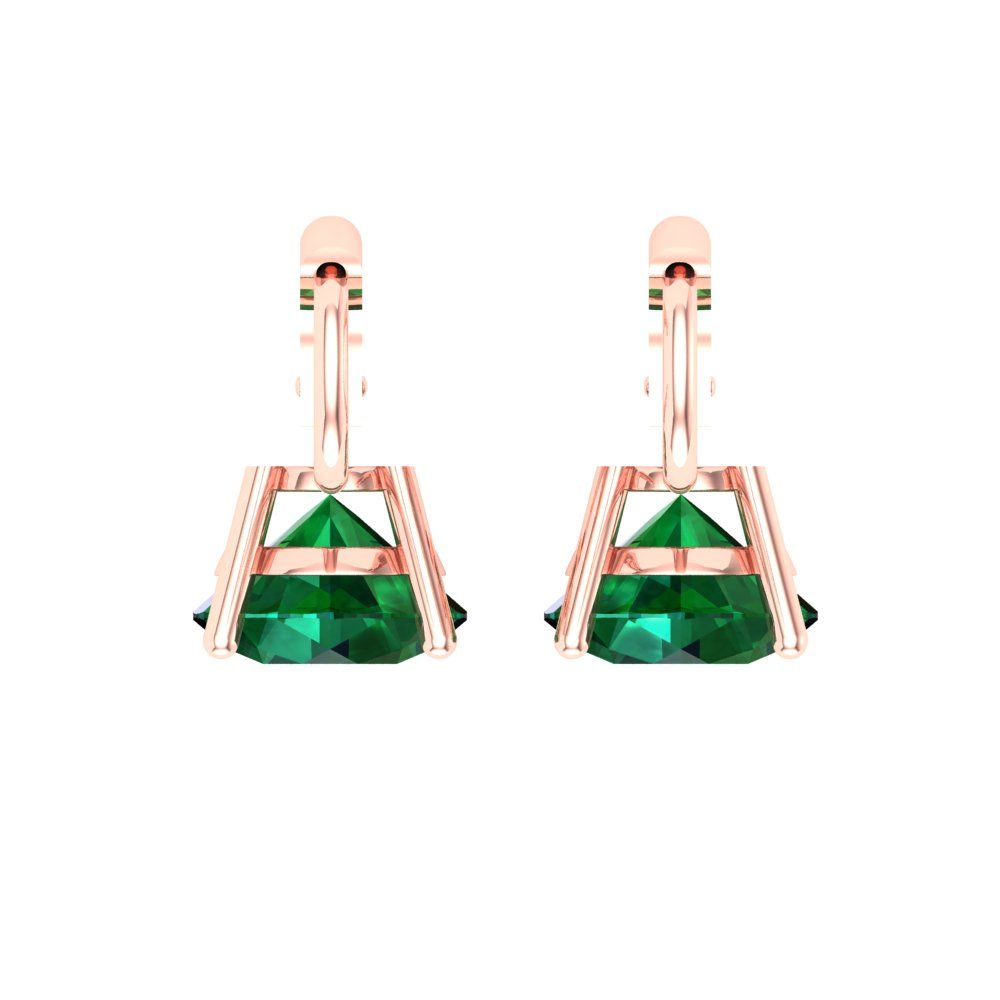 4 ctw Emerald Drop Dangle Earrings | 8.0mm Round Cut White Gold Lever Back | May Birthstone