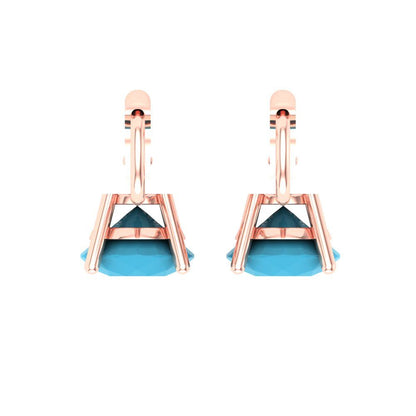 4 ctw Turquoise Drop Dangle Earrings | 8.0mm Round Cut White Gold Lever Back | December Birthstone