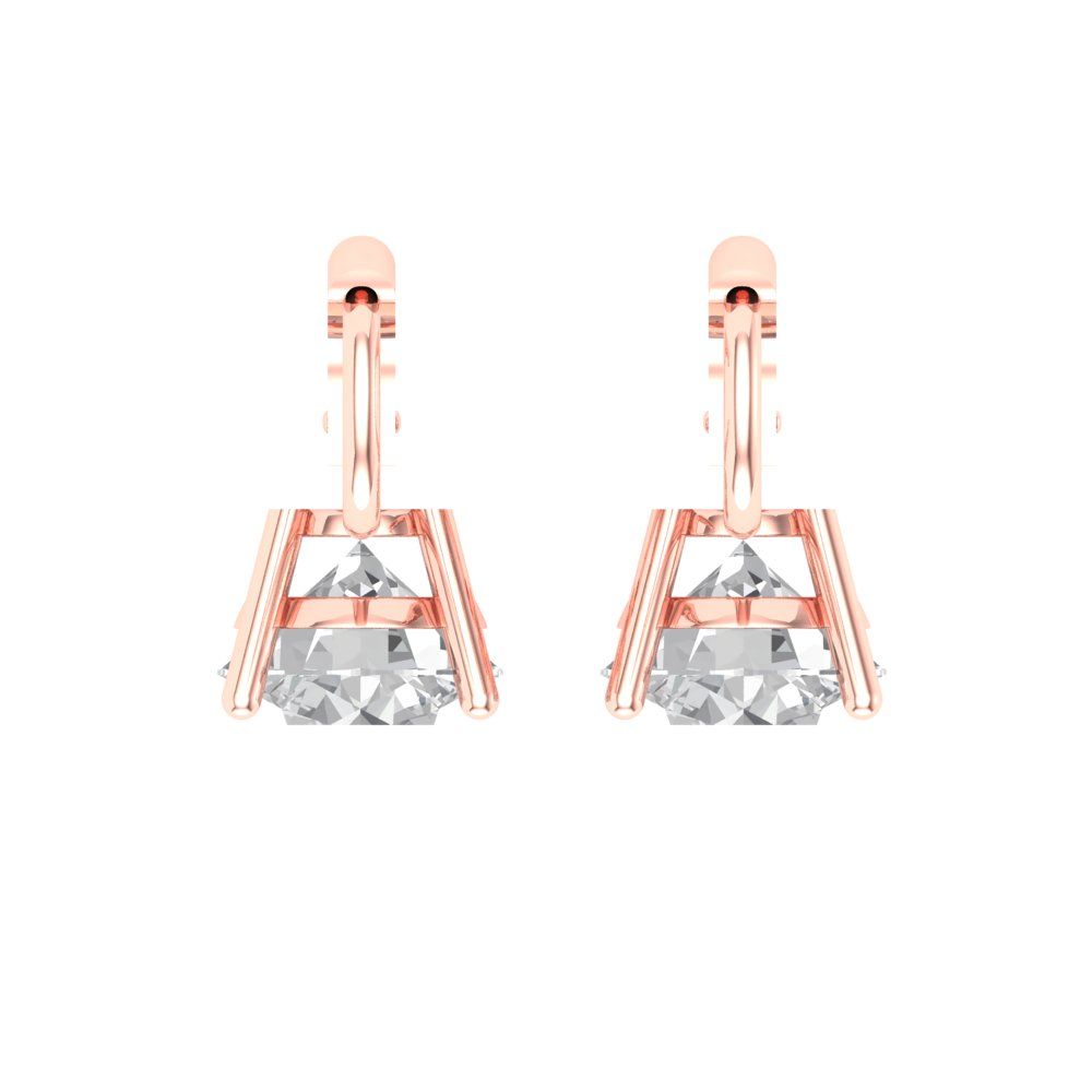 4 ctw Moissanite Drop Dangle Earrings | 8.0mm Round Cut White Gold Lever Back | April Birthstone