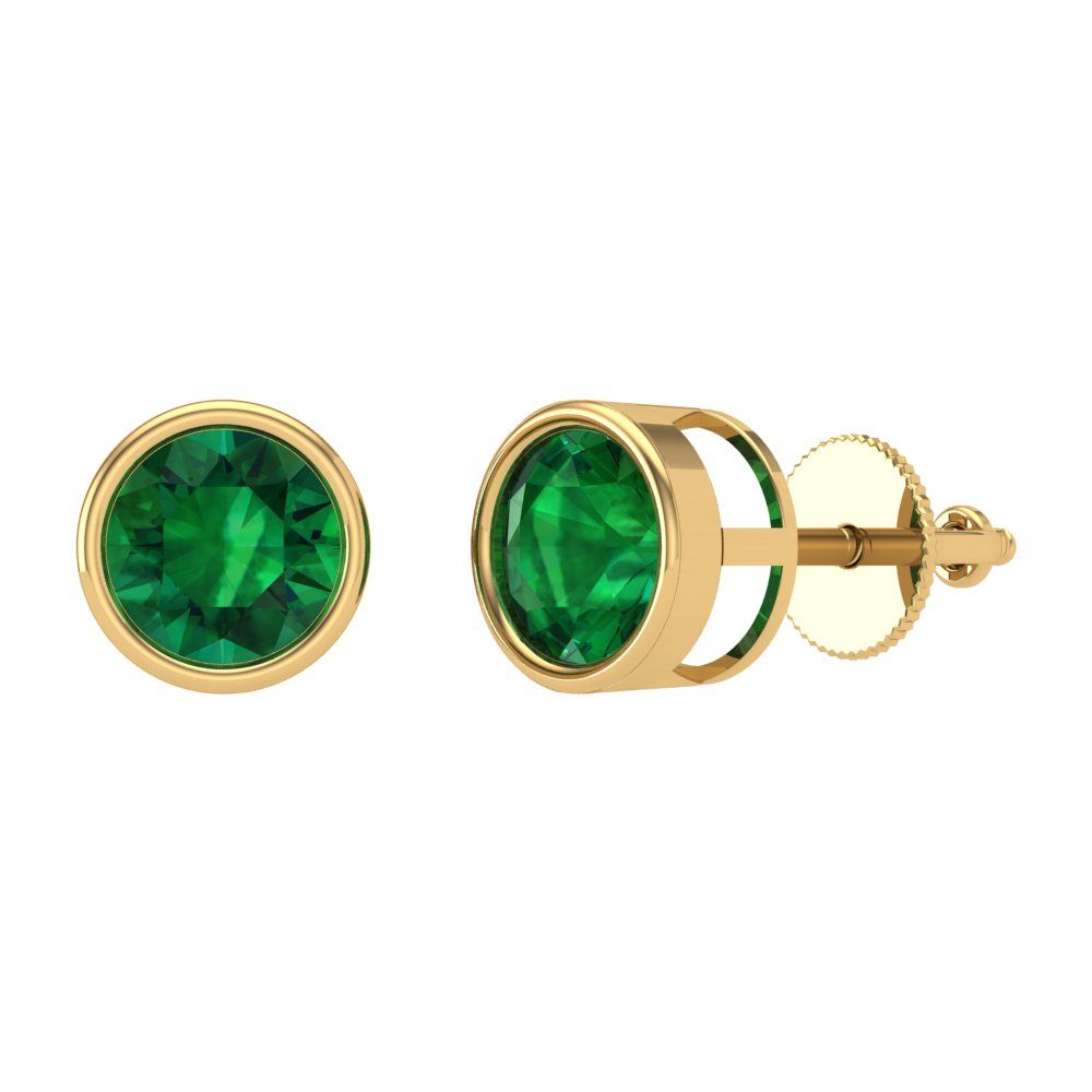 2 ctw Emerald Studs Earrings | 6.5mm Round Cut White Gold Screw back | May Birthstone