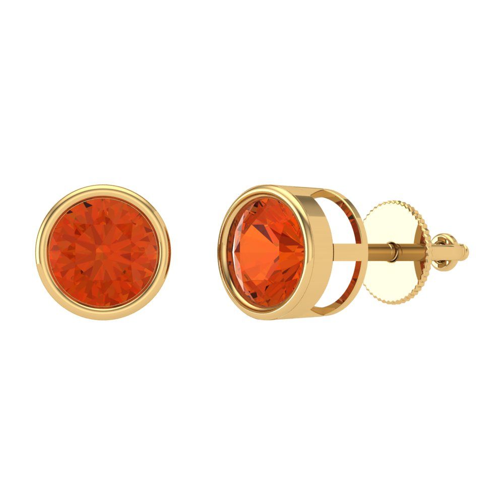 2 ctw Red Zirconia Studs Earrings | 6.5mm Round Cut White Gold Screw back | April Birthstone