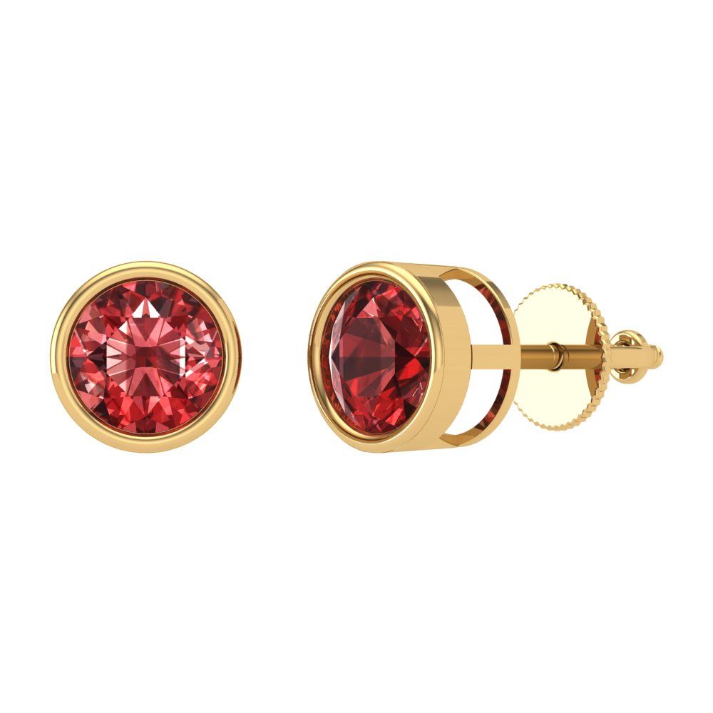 2 ctw Garnet Studs Earrings | 6.5mm Round Cut White Gold Screw back | January Birthstone