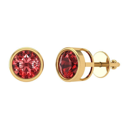 2 ctw Garnet Studs Earrings | 6.5mm Round Cut White Gold Screw back | January Birthstone