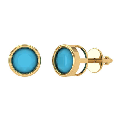 2 ctw Turquoise Studs Earrings | 6.5mm Round Cut White Gold Screw back | December Birthstone