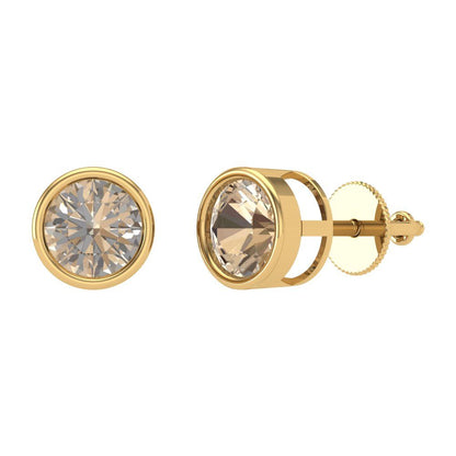 2 ctw Yellow Moissanite Studs Earrings | 6.5mm Round Cut White Gold Screw back | April Birthstone