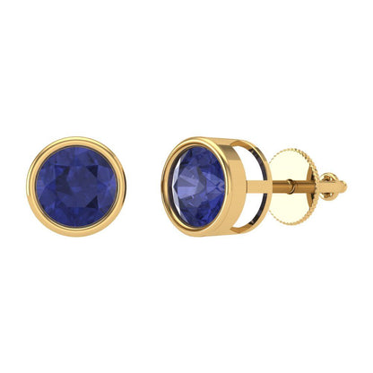 2 ctw Tanzanite Studs Earrings | 6.5mm Round Cut White Gold Screw back | December Birthstone