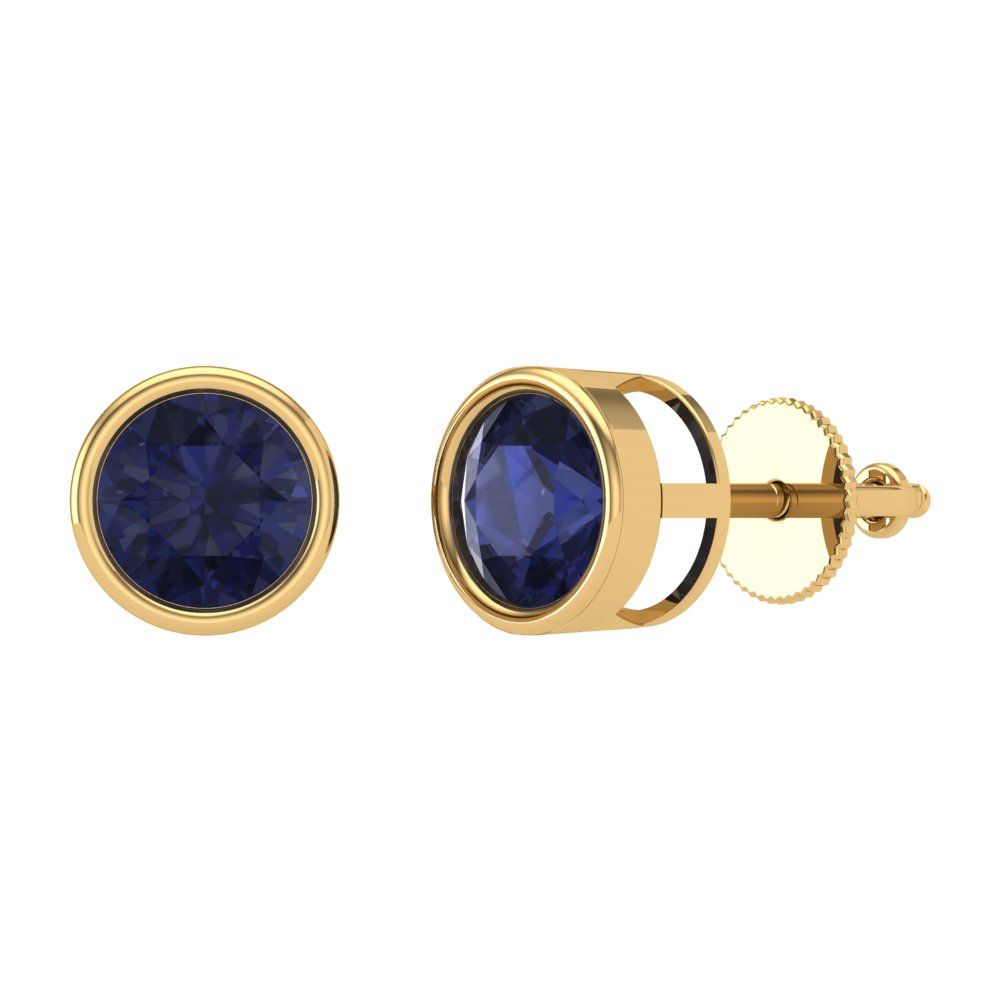 2 ctw Blue Sapphire Studs Earrings | 6.5mm Round Cut White Gold Screw back | September Birthstone