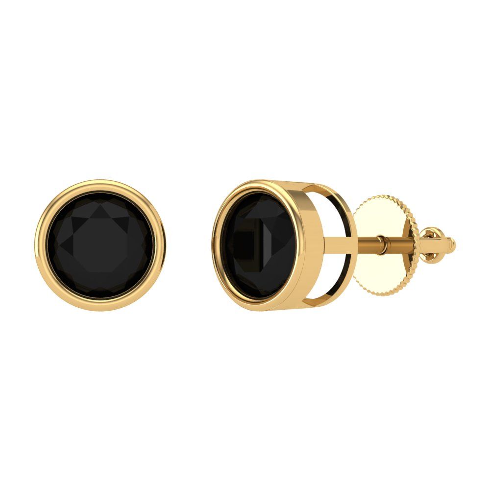 2 ctw Onyx Studs Earrings | 6.5mm Round Cut White Gold Screw back | July Birthstone