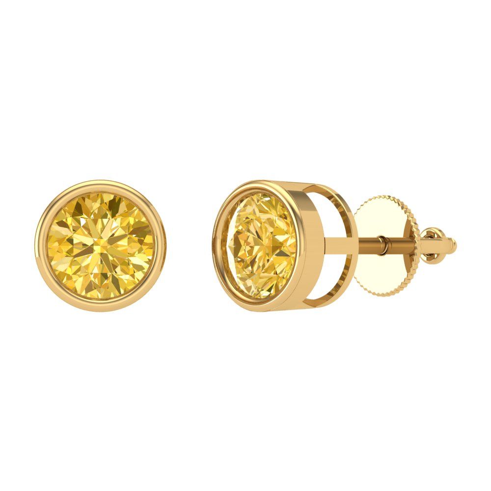 2 ctw Yellow Zirconia Studs Earrings | 6.5mm Round Cut White Gold Screw back | April Birthstone