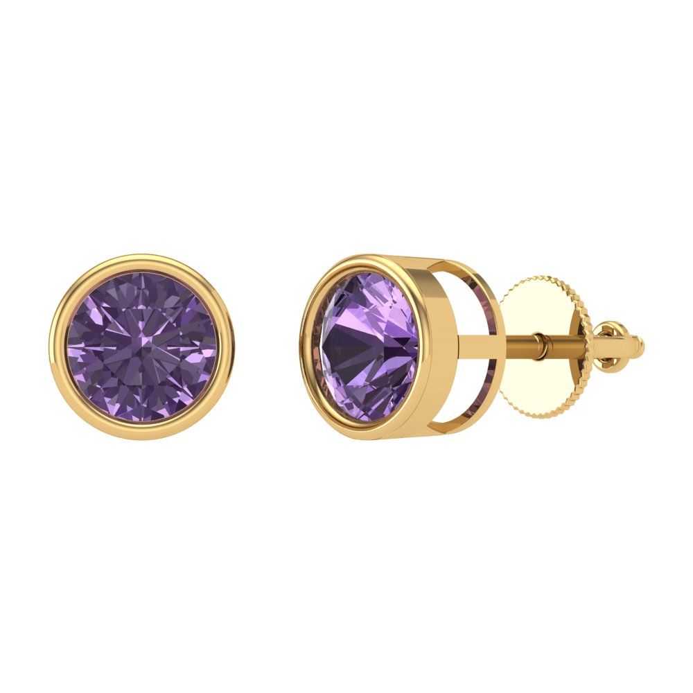 2 ctw Alexandrite Studs Earrings | 6.5mm Round Cut White Gold Screw back | June Birthstone