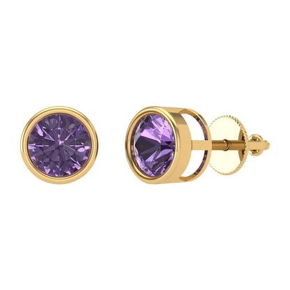 2 ctw Alexandrite Studs Earrings | 6.5mm Round Cut White Gold Screw back | June Birthstone