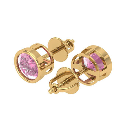 2 ctw Pink Zirconia Studs Earrings | 6.5mm Round Cut White Gold Screw back | April Birthstone
