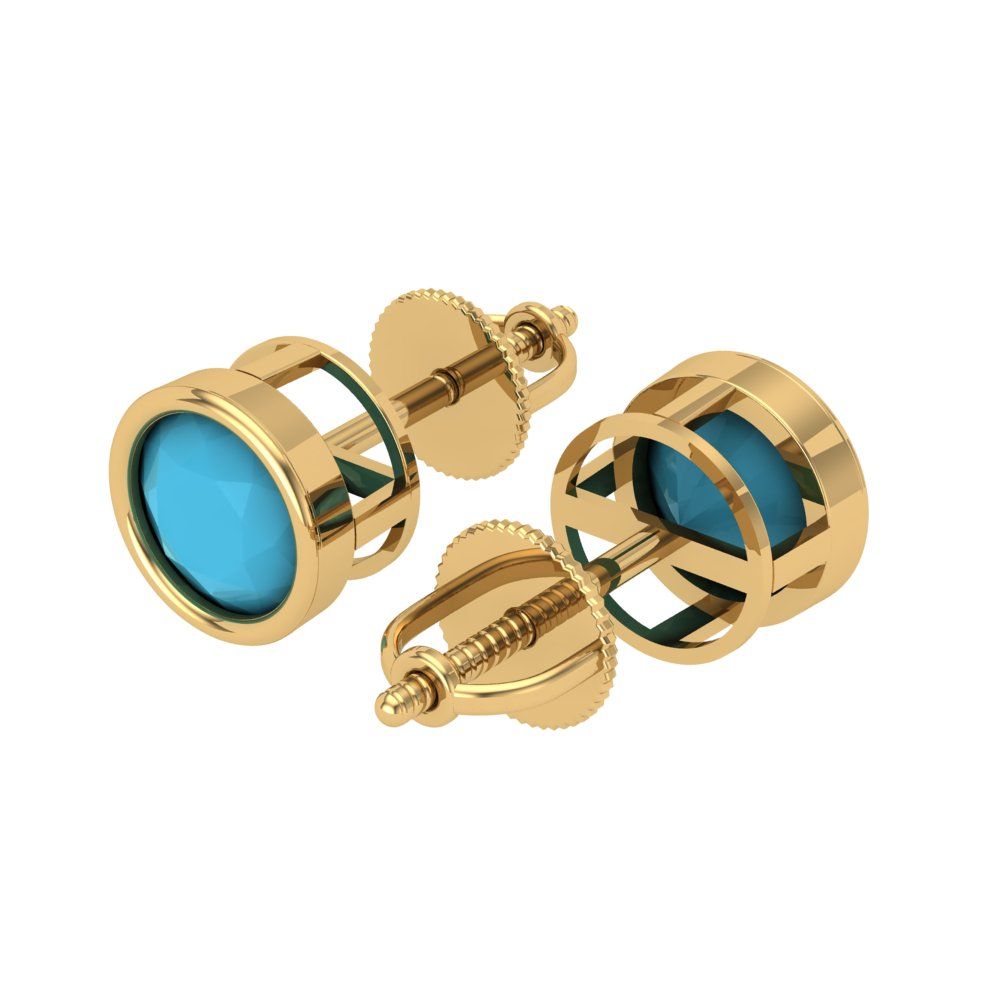 2 ctw Turquoise Studs Earrings | 6.5mm Round Cut White Gold Screw back | December Birthstone
