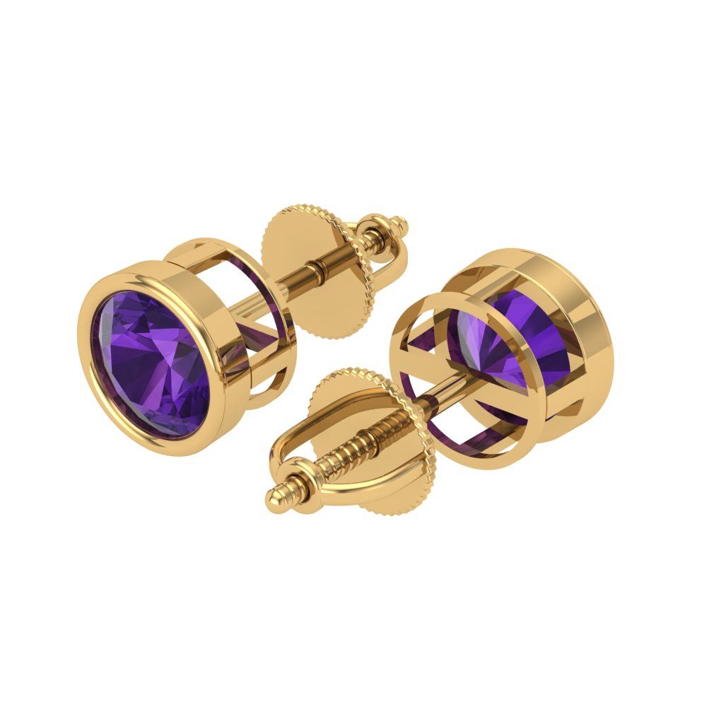 2 ctw Amethyst Studs Earrings | 6.5mm Round Cut White Gold Screw back | February Birthstone