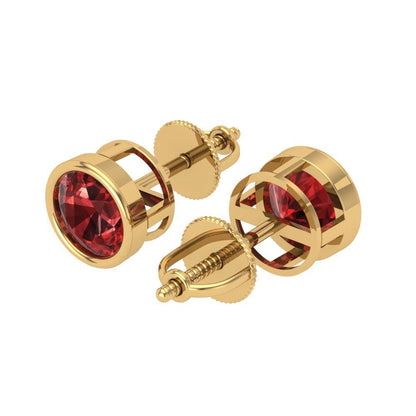 2 ctw Garnet Studs Earrings | 6.5mm Round Cut White Gold Screw back | January Birthstone