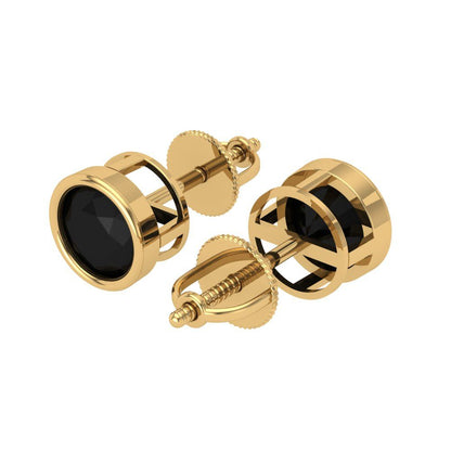 2 ctw Onyx Studs Earrings | 6.5mm Round Cut White Gold Screw back | July Birthstone