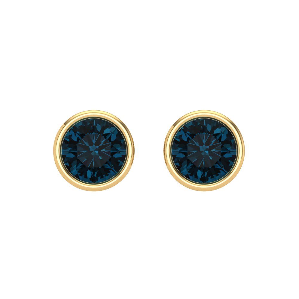 2 ctw London Blue Topaz Studs Earrings | 6.5mm Round Cut White Gold Screw back | December Birthstone