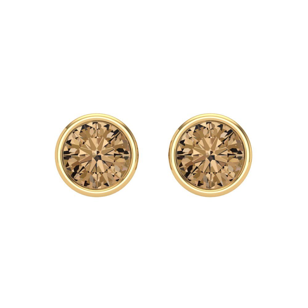 2 ctw Champagne Studs Earrings | 6.5mm Round Cut White Gold Screw back | April Birthstone