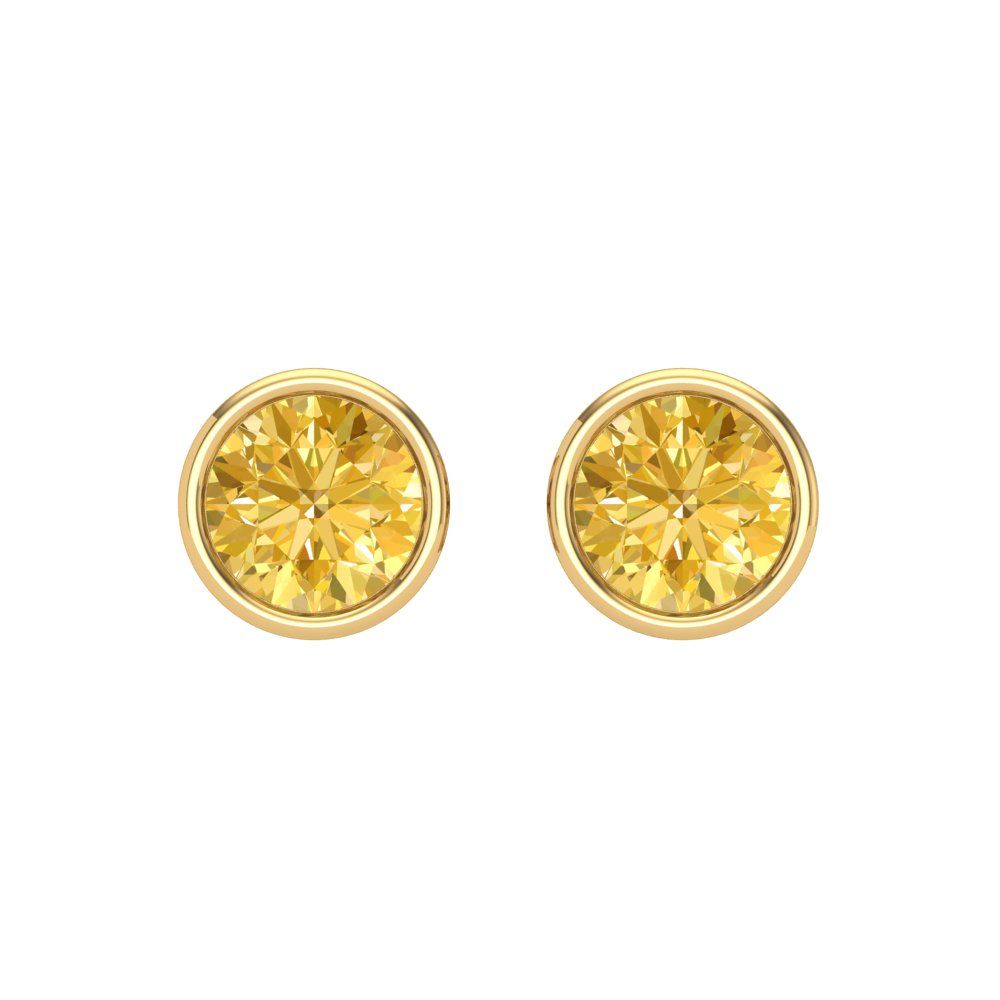 2 ctw Yellow Zirconia Studs Earrings | 6.5mm Round Cut White Gold Screw back | April Birthstone