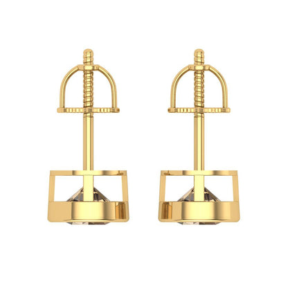 2 ctw Champagne Studs Earrings | 6.5mm Round Cut White Gold Screw back | April Birthstone