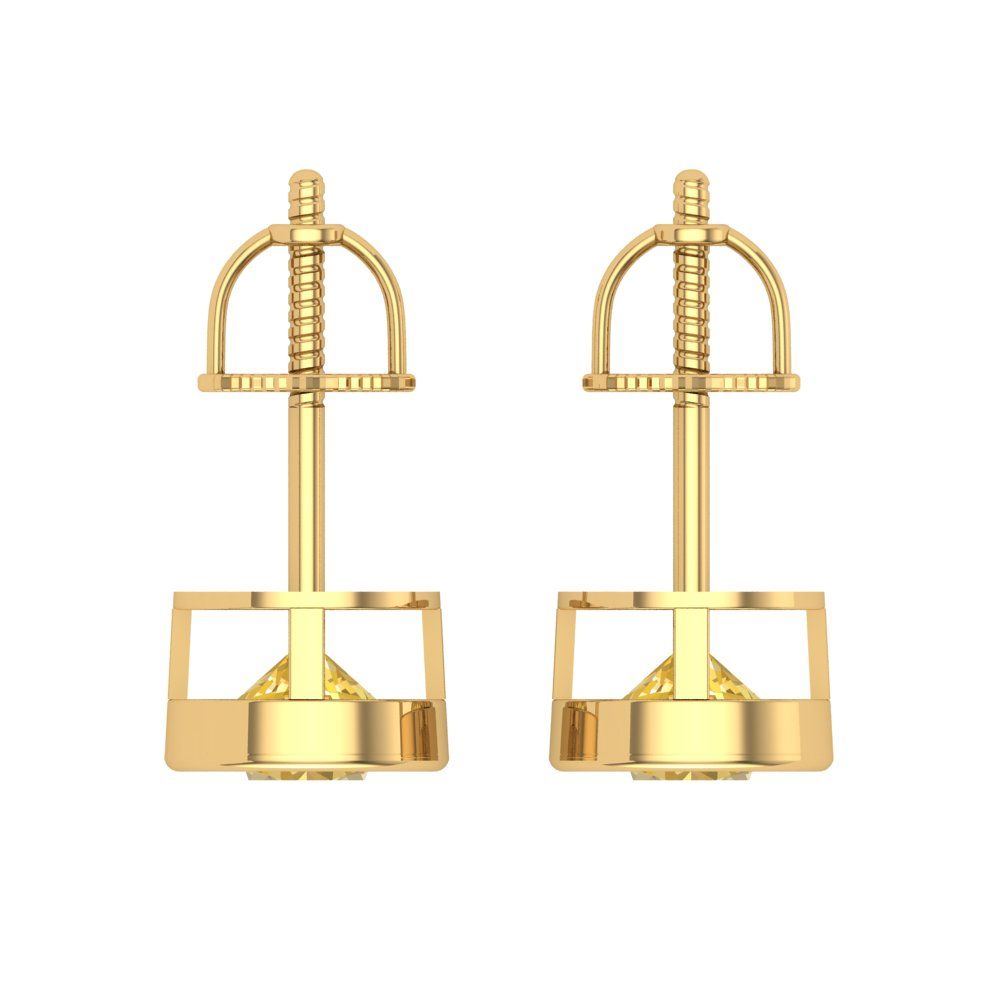 2 ctw Yellow Zirconia Studs Earrings | 6.5mm Round Cut White Gold Screw back | April Birthstone
