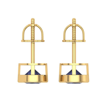 2 ctw Blue Sapphire Studs Earrings | 6.5mm Round Cut White Gold Screw back | September Birthstone