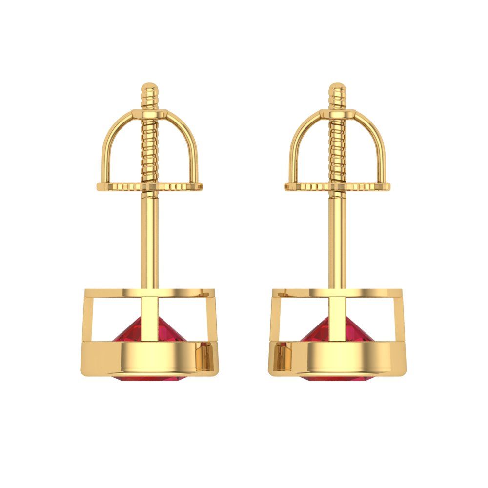 2 ctw Ruby Studs Earrings | 6.5mm Round Cut White Gold Screw back | July Birthstone