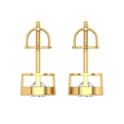 2 ctw Zirconia Diamond Studs Earrings | 6.5mm Round Cut White Gold Screw back | April Birthstone