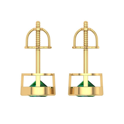 2 ctw Emerald Studs Earrings | 6.5mm Round Cut White Gold Screw back | May Birthstone