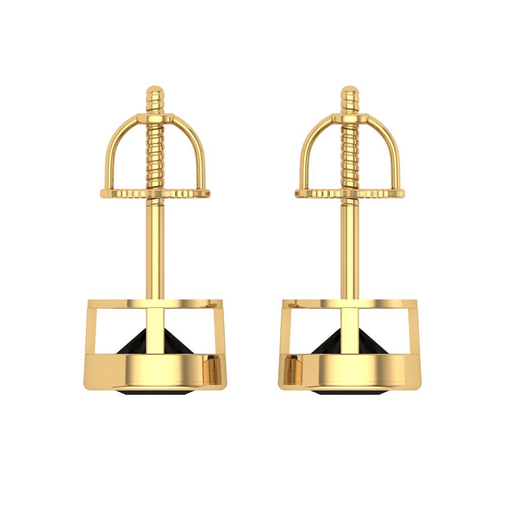 2 ctw Onyx Studs Earrings | 6.5mm Round Cut White Gold Screw back | July Birthstone
