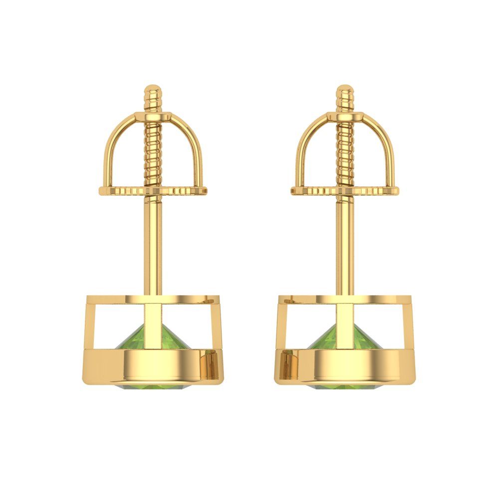 2 ctw Peridot Studs Earrings | 6.5mm Round Cut White Gold Screw back | August Birthstone