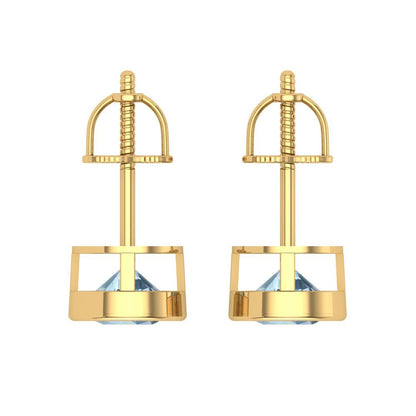 2cttw Aquamarine Gold-Plated 925 Silver Screw Back Stud Earrings
