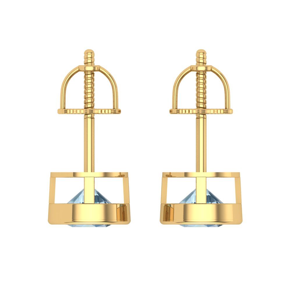 2 ctw Swiss Blue Topaz Studs Earrings | 6.5mm Round Cut White Gold Screw back | December Birthstone