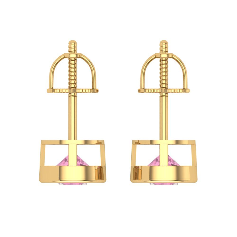 2 ctw Pink Zirconia Studs Earrings | 6.5mm Round Cut White Gold Screw back | April Birthstone