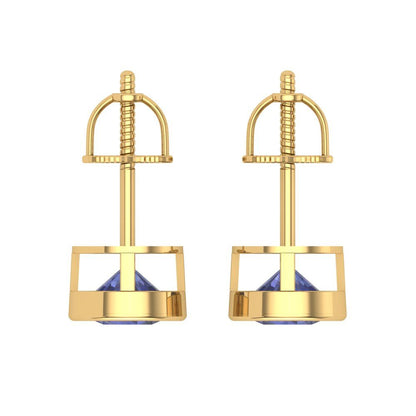 2 ctw Tanzanite Studs Earrings | 6.5mm Round Cut White Gold Screw back | December Birthstone