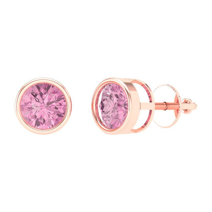 2 ctw Pink Zirconia Studs Earrings | 6.5mm Round Cut White Gold Screw back | April Birthstone