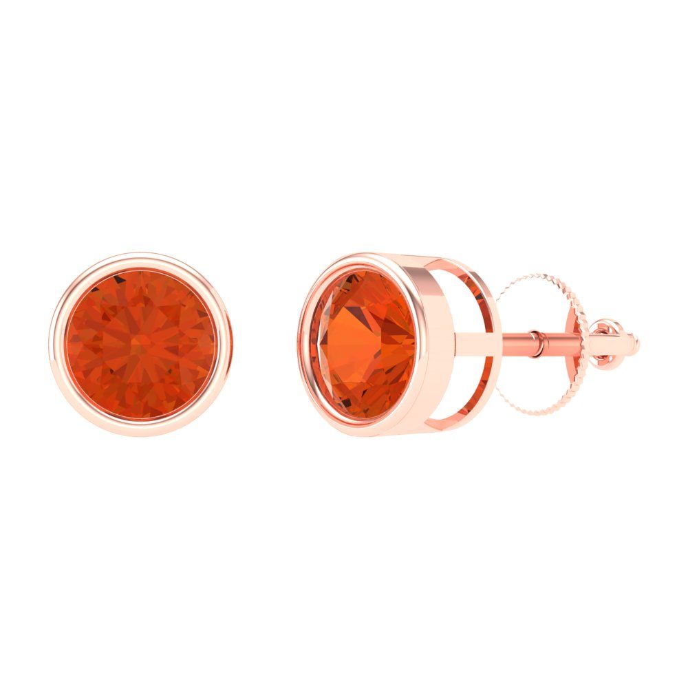 2 ctw Red Zirconia Studs Earrings | 6.5mm Round Cut White Gold Screw back | April Birthstone
