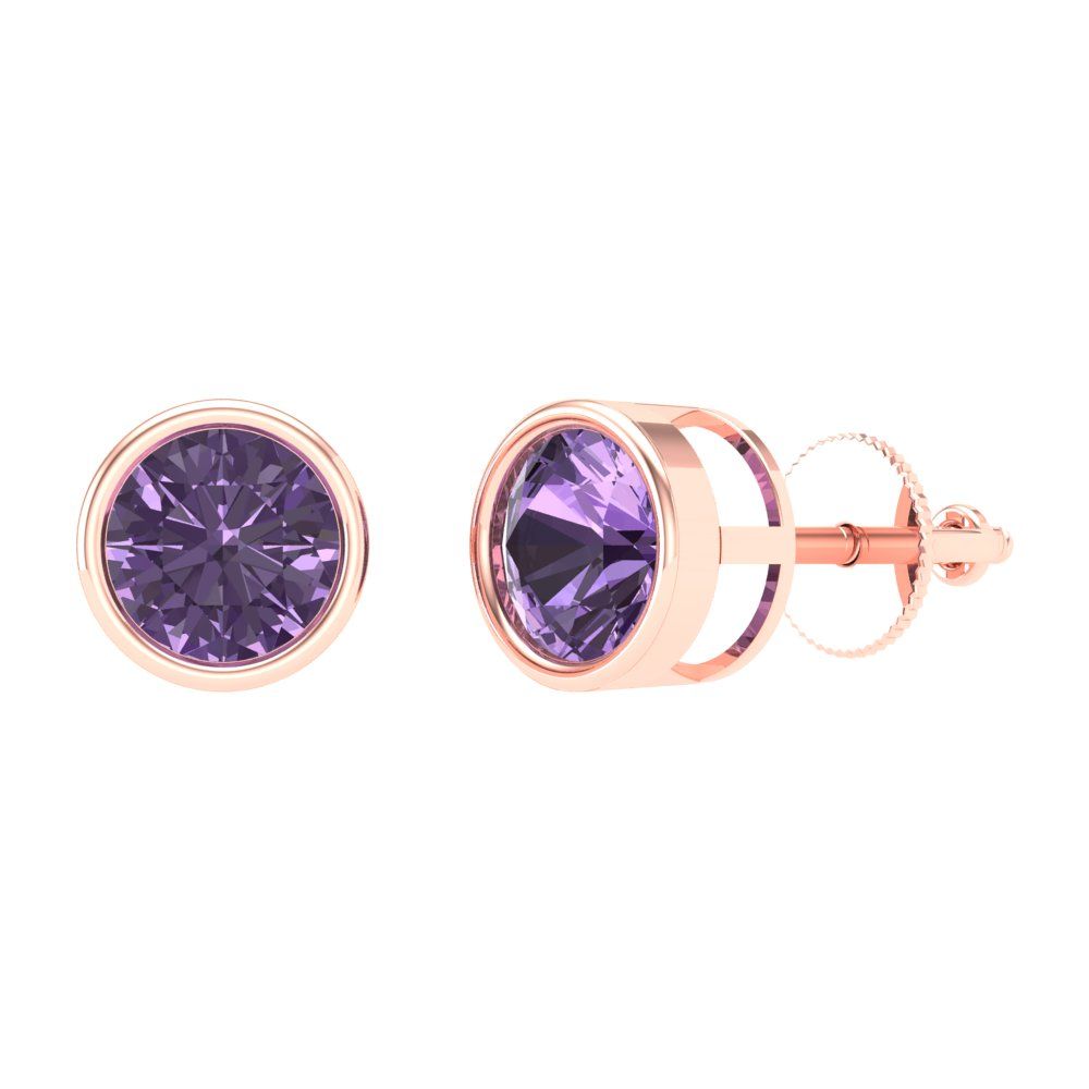 2 ctw Alexandrite Studs Earrings | 6.5mm Round Cut White Gold Screw back | June Birthstone