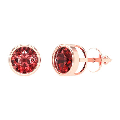 2 ctw Garnet Studs Earrings | 6.5mm Round Cut White Gold Screw back | January Birthstone