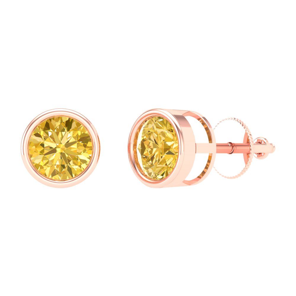 2 ctw Yellow Zirconia Studs Earrings | 6.5mm Round Cut White Gold Screw back | April Birthstone