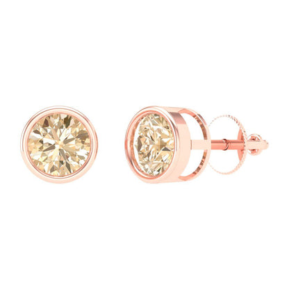 2 ctw Morganite Studs Earrings | 6.5mm Round Cut White Gold Screw back | February Birthstone