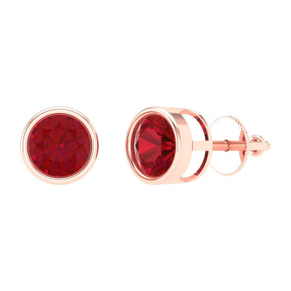 2 ctw Ruby Studs Earrings | 6.5mm Round Cut White Gold Screw back | July Birthstone