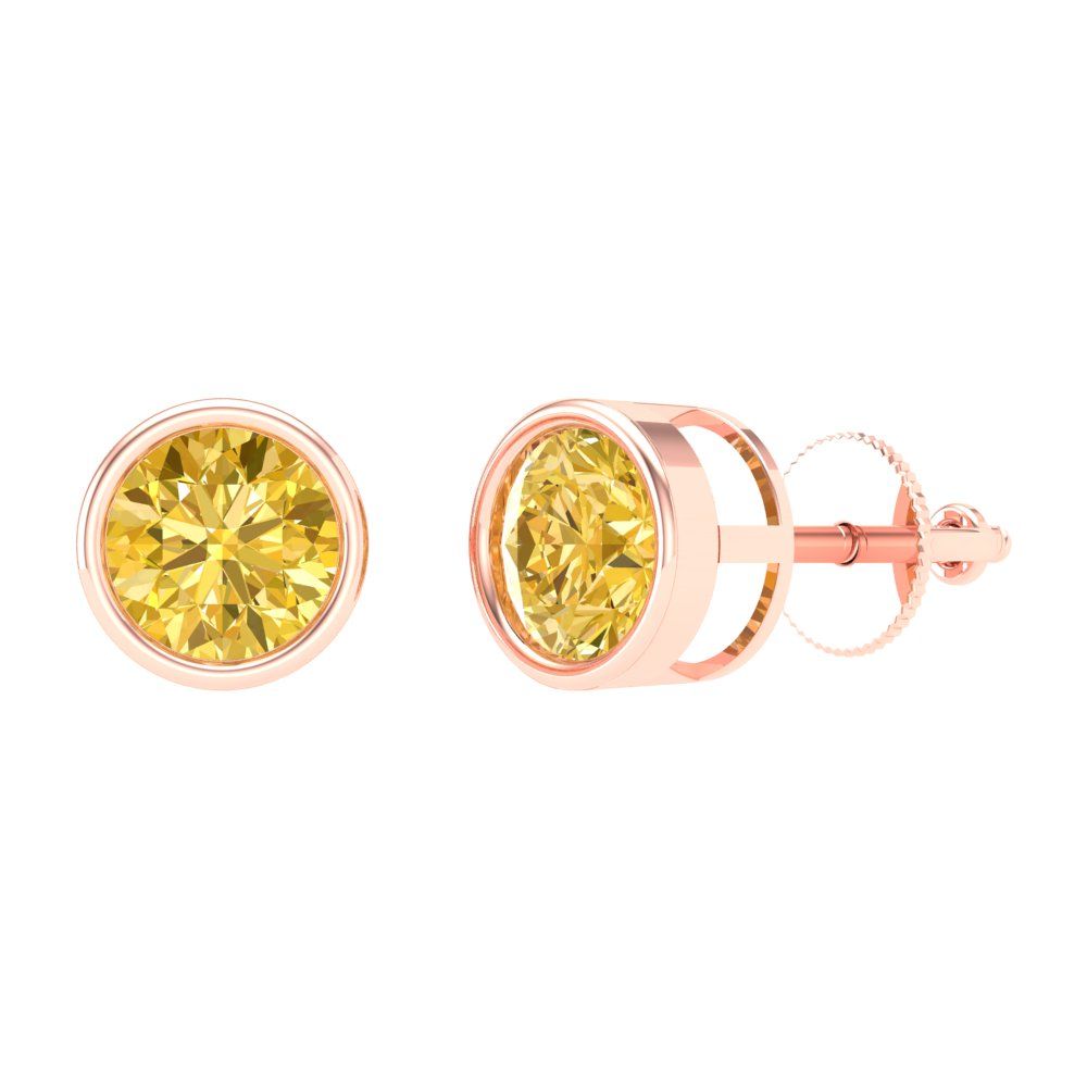 2 ctw Citrine Studs Earrings | 6.5mm Round Cut White Gold Screw back | November Birthstone