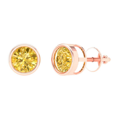 2 ctw Citrine Studs Earrings | 6.5mm Round Cut White Gold Screw back | November Birthstone